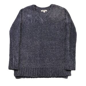 Orvis Mens Small Sweater Navy Blue Marled Chenille V-Neck Knit 1420674